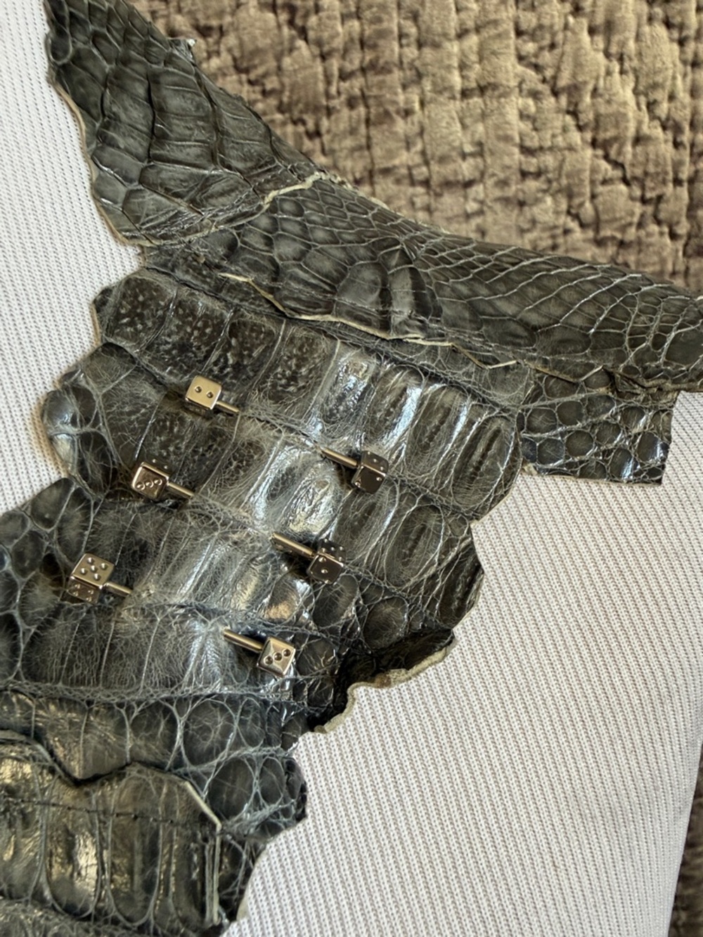 Exotic Real Grey Crocodile Front Bib - Picture 10 of 16